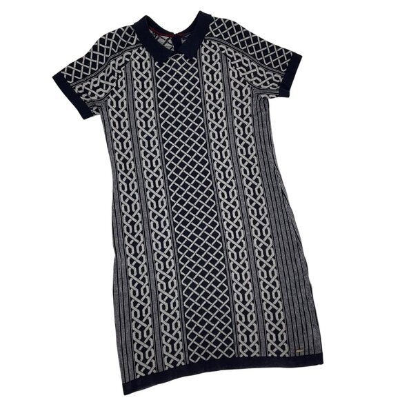 Tommy Hilfiger Navy & White Knit chain Sweater Dress Collar Size M wool - Picture 4 of 9